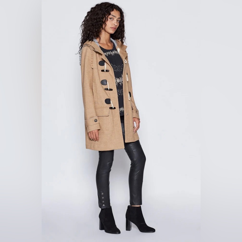 Joie preppy Toggle Camel Coat with ruffle shoulder.  Size S